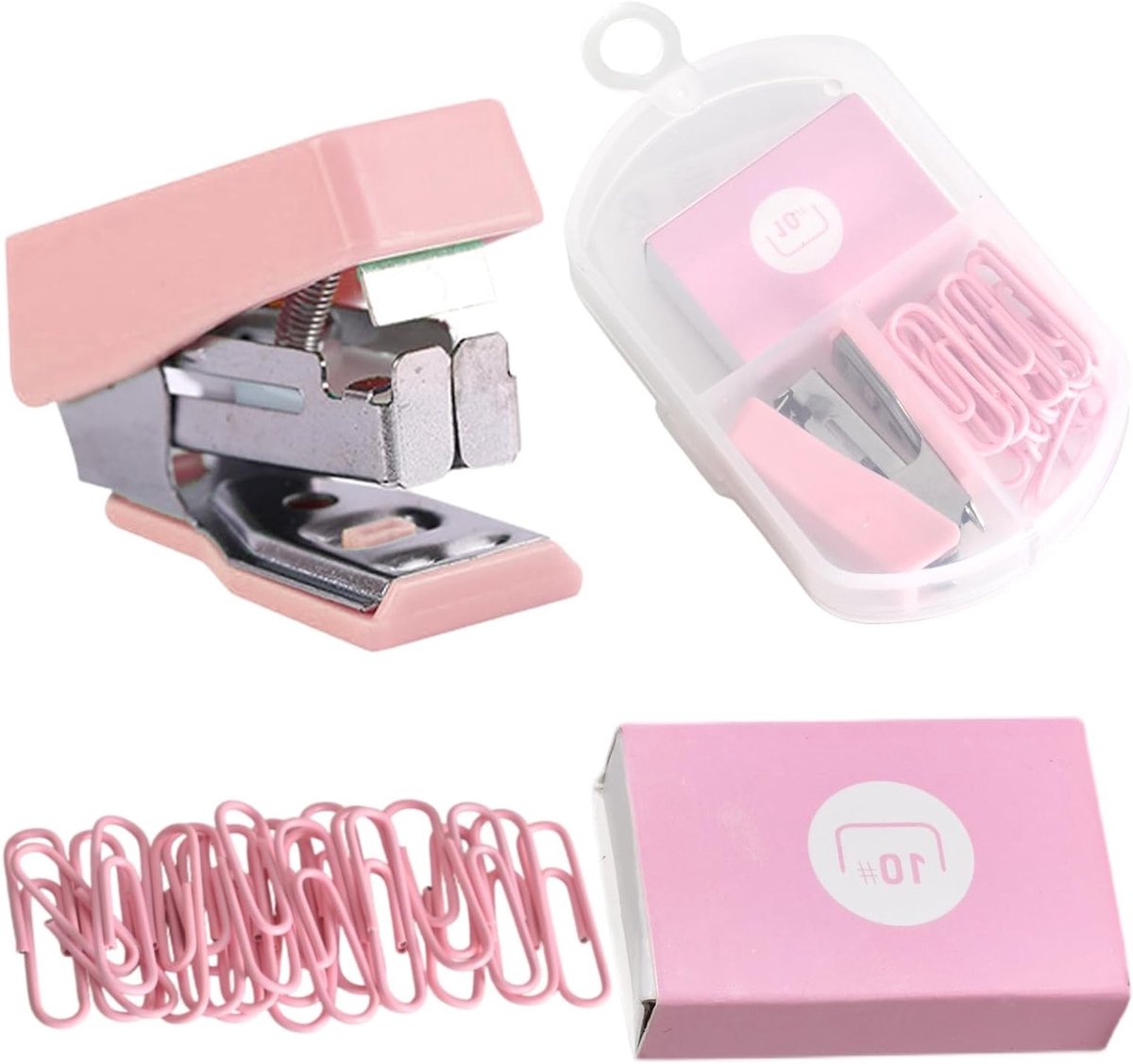 Mini Nietmachine Set - Compacte Kantoorartikelen - Papier Werk - Anti-blokkeer Systeem - 39x15mm - Roze