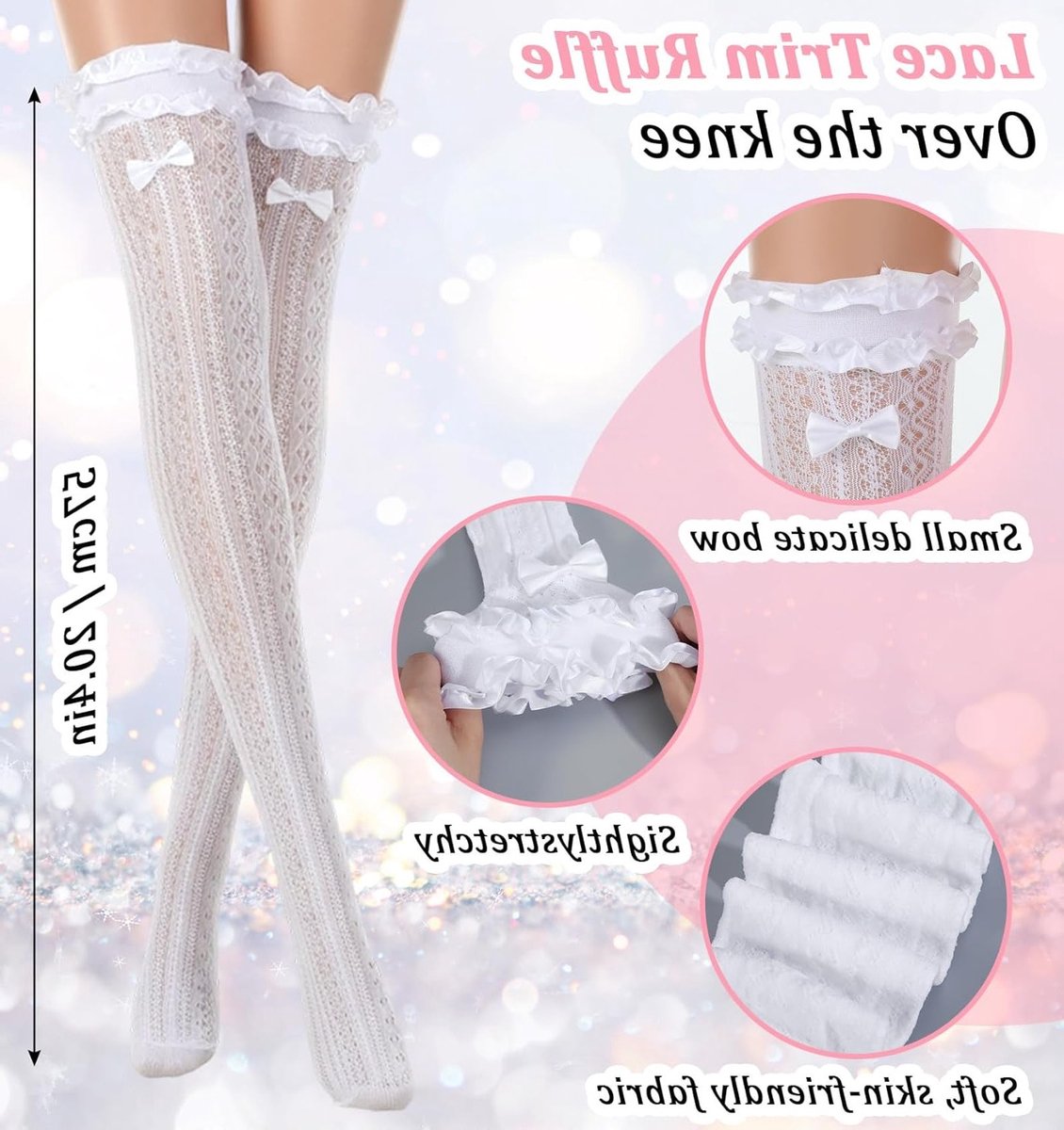 Elegante kniekousen voor dames, 2 paar met strik en kanten details, perfect voor casual en feestelijke outfits