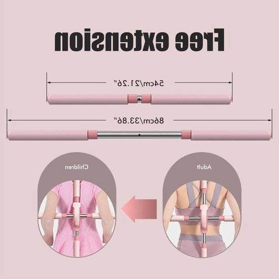 Yoga Houding Stok - Stretch Gereedschap - Houding Corrigeren - Verstelbare Lengte - 54-86 cm - Roze — afbeelding 4
