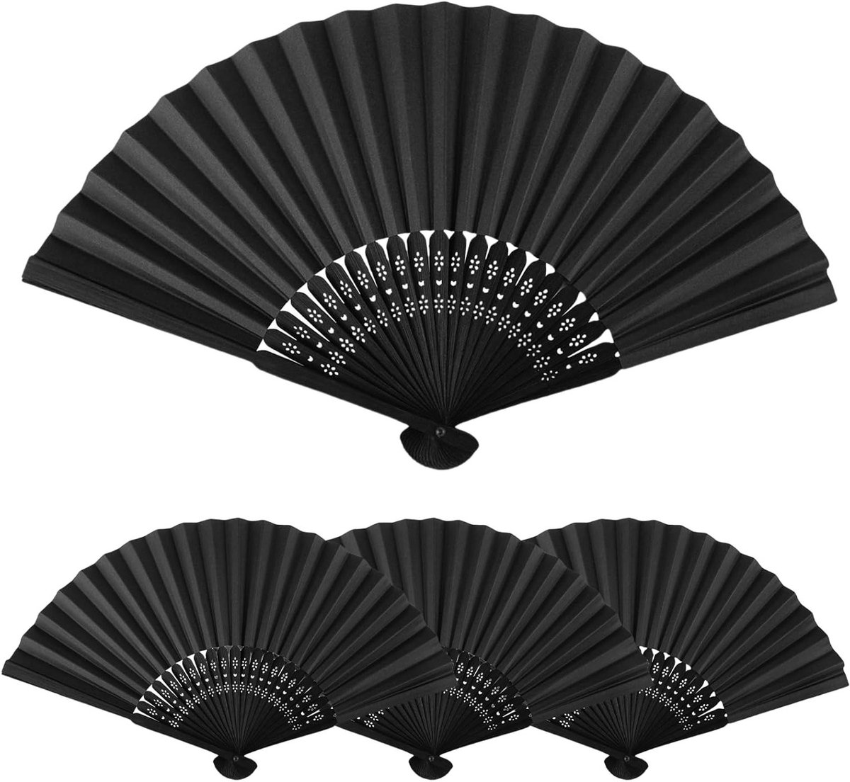 Vouwbare Bamboefans Set van 4 - Zwarte Handfans voor Bruiloften, Dansfeesten en Zomeractiviteiten