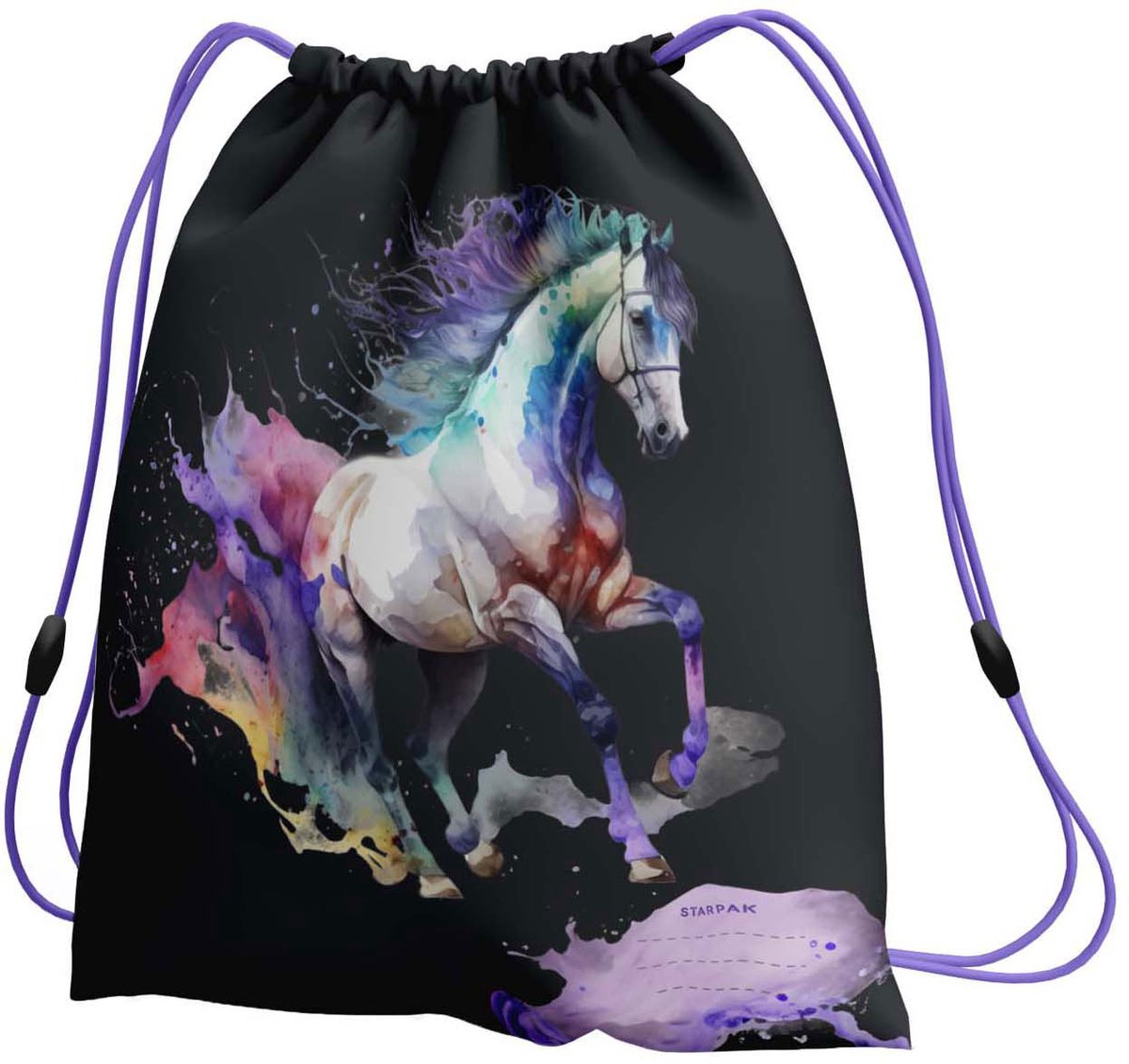 Lobbes gymtas paard zwart kleurrijk kinderrugzak polyester.