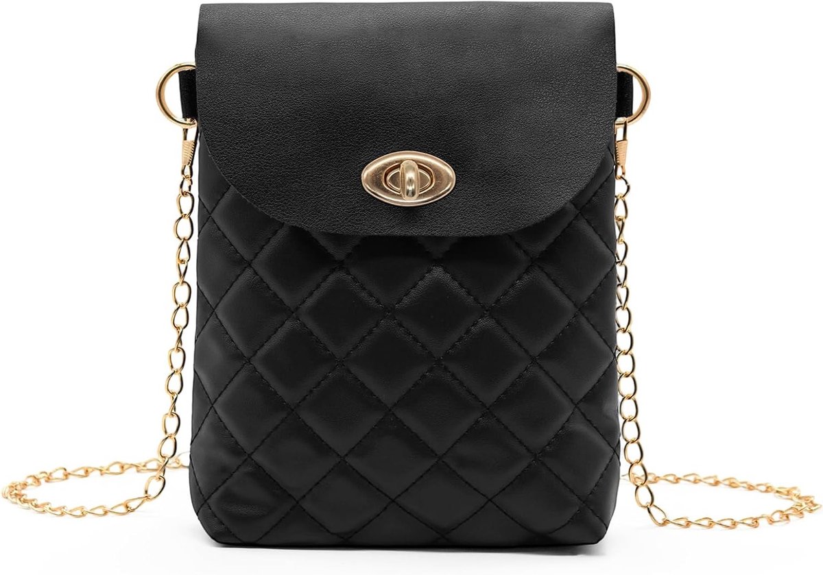 Dames Schoudertas met Gewatteerde Schouderband, Kleine PU Leren Telefoonhoes met Metalen Strap, Handtas voor Dagelijks Gebruik