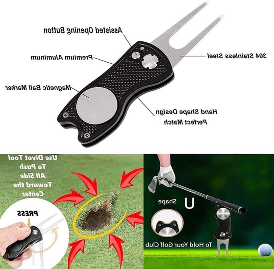 Complete Golf Club Schoonmaakset met Borstels, Microvezeldoek, Opvouwbaar en Reparatietool met Balmarker voor Optimale Prestatie — afbeelding 2