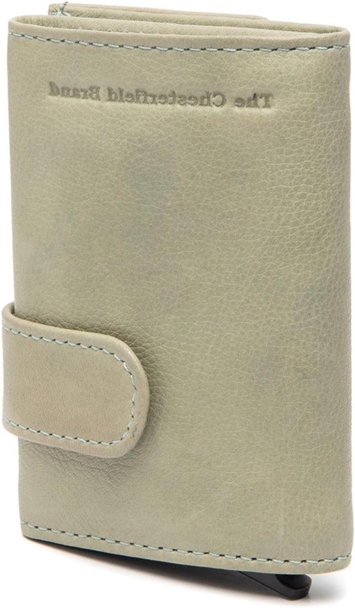 Leren Kaarthouder - Portemonnee Kaart - Veilig Organiseren - RFID Bescherming - 10x7x2 cm - Groen Beige