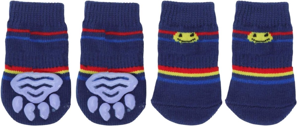 Antislip hondensokken met glimlachend gezichtspatroon voor pootbescherming en tractie, 4 stuks, medium, ideaal voor honden en katten in huis