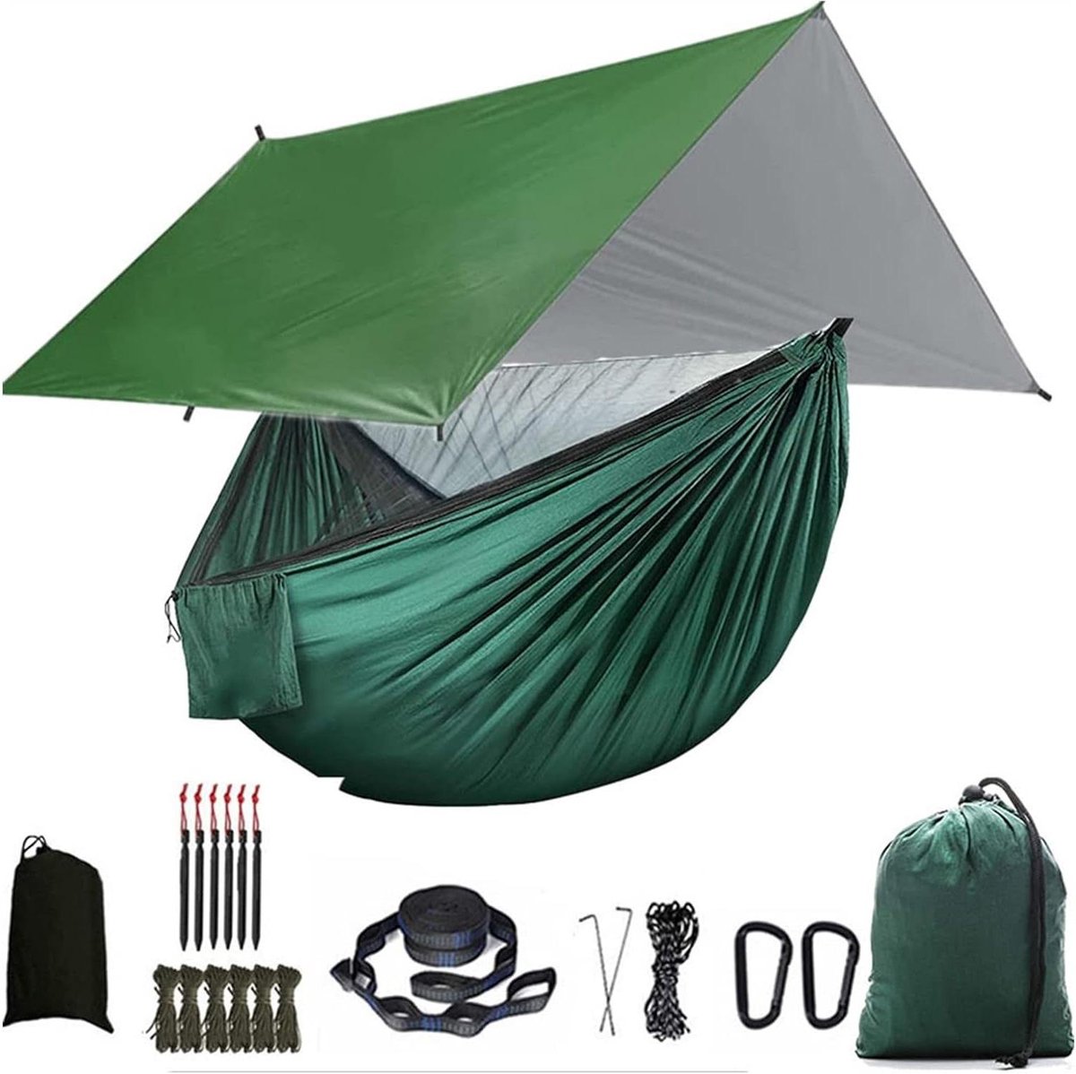 Kampeerhangmat - Nylon Tent - Outdoor Ontspanning - Met Klamboe - 290x140cm - Groen