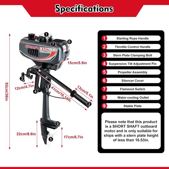 Buitenboordmotor - Marine Motor - Varen op water - Snelle start CDI - 3.5 PK - Zwart — afbeelding 4