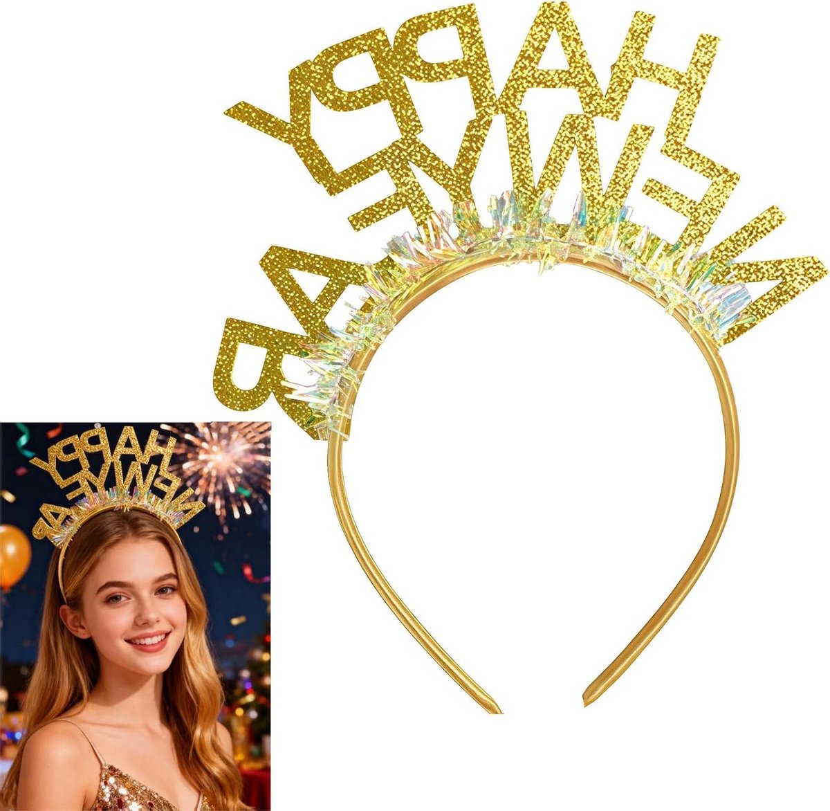 Haarband - Hoofdtooi - Feestelijke Decoratie - Gouden Accent - 19 x 16.6 cm - Goud
