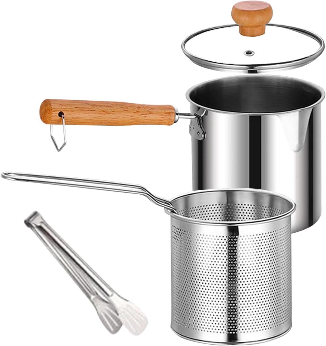 Kookpan met filter - Friteuse mand - Lekker koken - Geavanceerde oliefiltering - 14.4 x 18.1 cm - Zilver