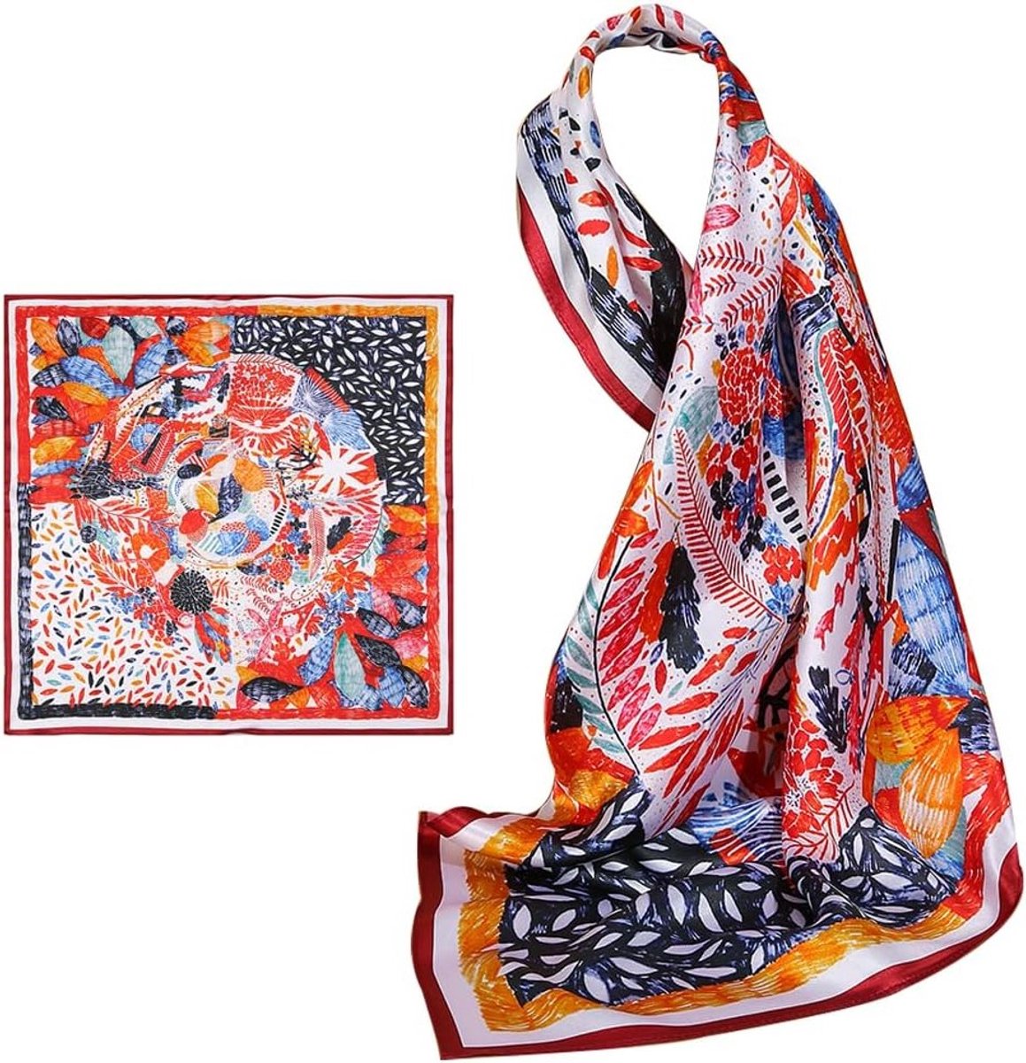 100% Natuurlijke Morbide Zijde Sjaal met Grafisch Print 66x66 cm Lichtgewicht Haar- en Halswrap voor Dames