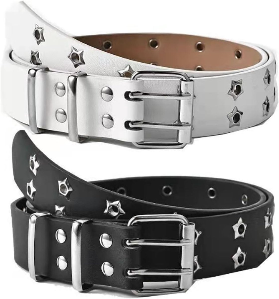 Punk Rock Rivetriem voor Mannen en Vrouwen, Dubbele Gat Leren Riem voor Cosplay en Hip Hop Outfits, Gothic Stijl Accessoire