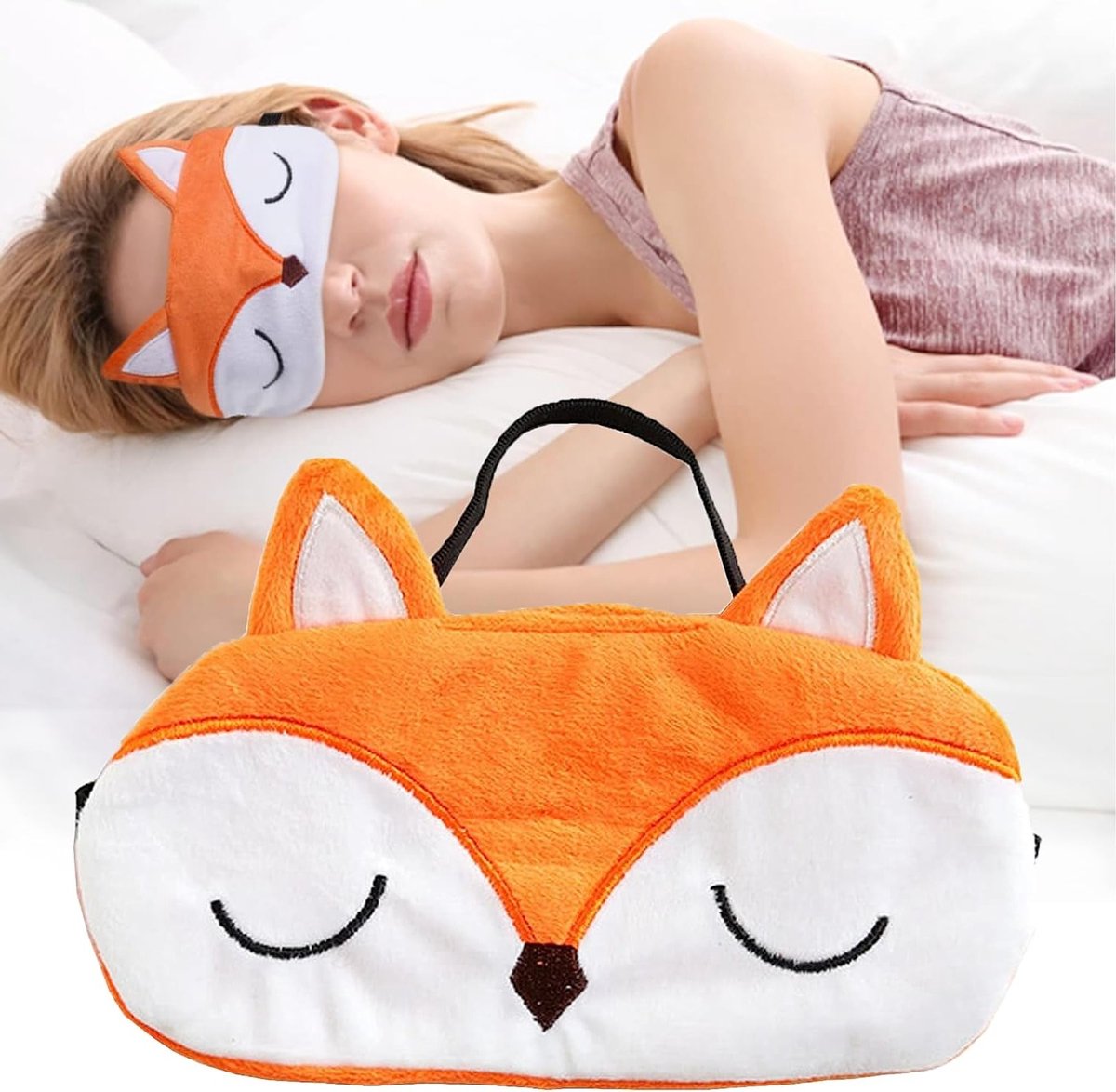 Leuk Slaapmasker - 3D Cartoon Vos - Ontspannen Slapen - Zacht Pluche Materiaal - 9x19 cm - Voskleur