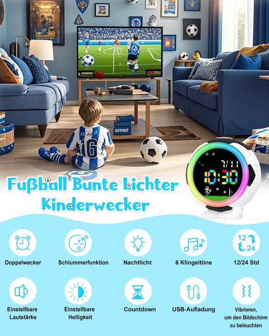 Kinderwekker - Digitale Wekker Slaapkamer - Slaaptrainer Kinderen - lichtklok — afbeelding 3