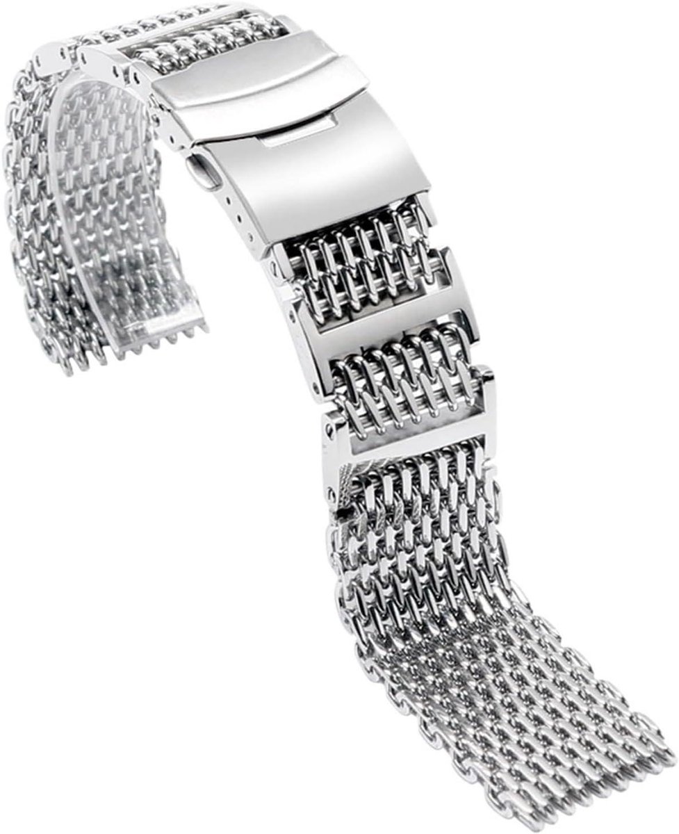 Horlogeband Roestvrij Staal - Mesh Polsband - Dagelijks Gebruik - Verstelbare Vouwsluiting - 20 22 24 mm - Zilver