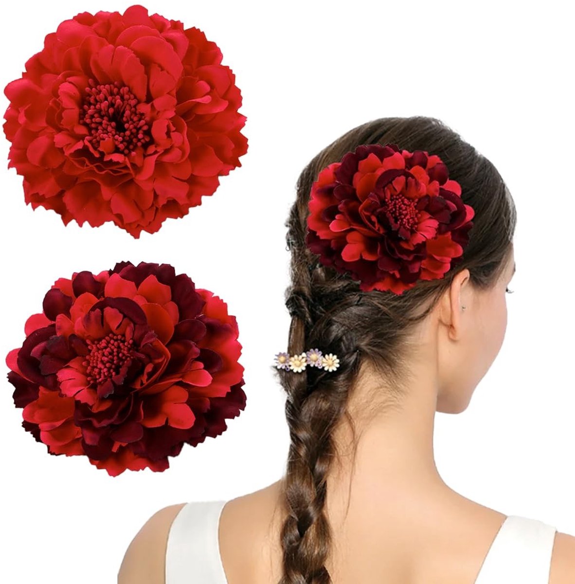 Dailygoods - Set van 2 Haarspelden met Rode Pioenroos voor Dames