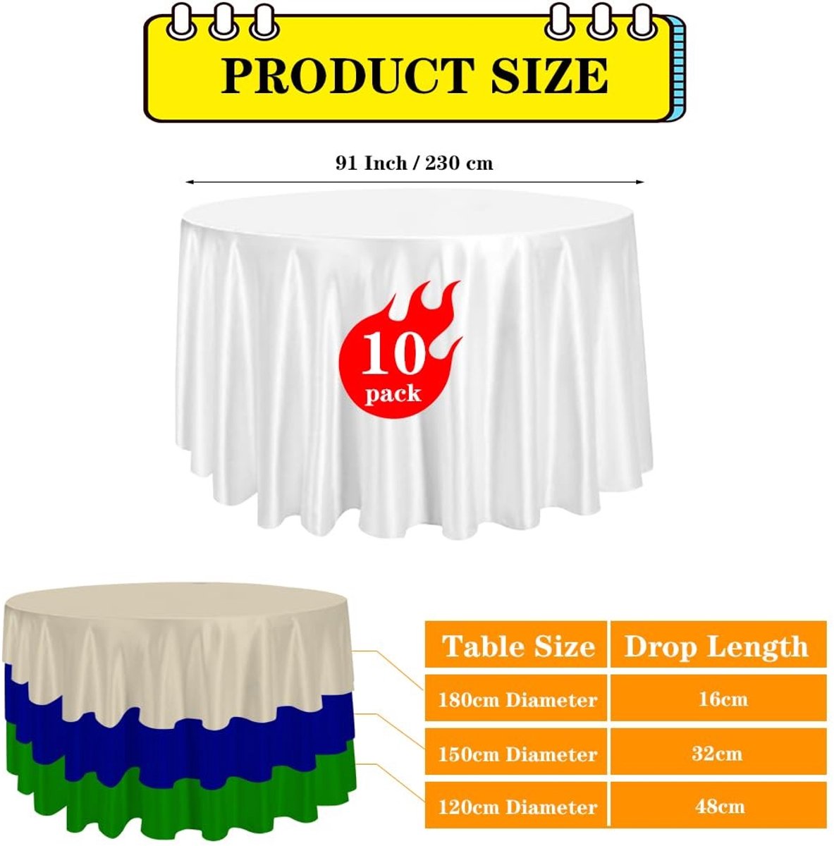 Dailygoods - 10 Stuks Wasbare Ronde Tafelkleden 213 cm Wit