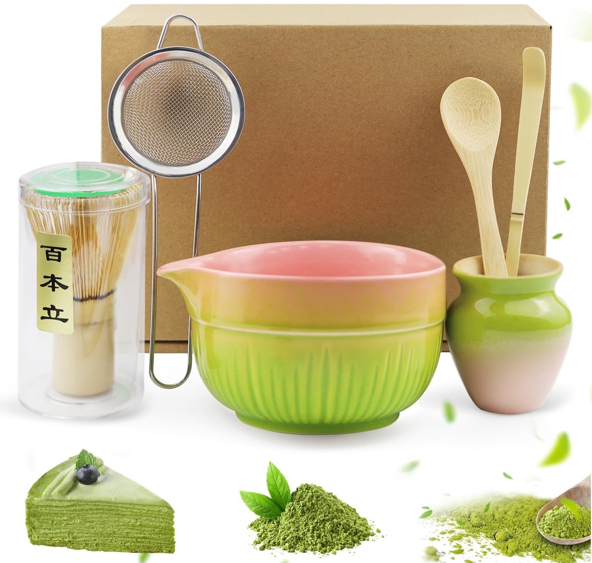 Dailygoods - Compleet Matcha-set met Kom, Bamboebezem en Lepel