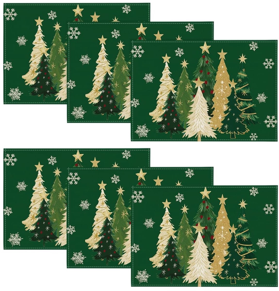 Dailygoods - Set van 6 Groene Bomen Sterren Kerst Placemats