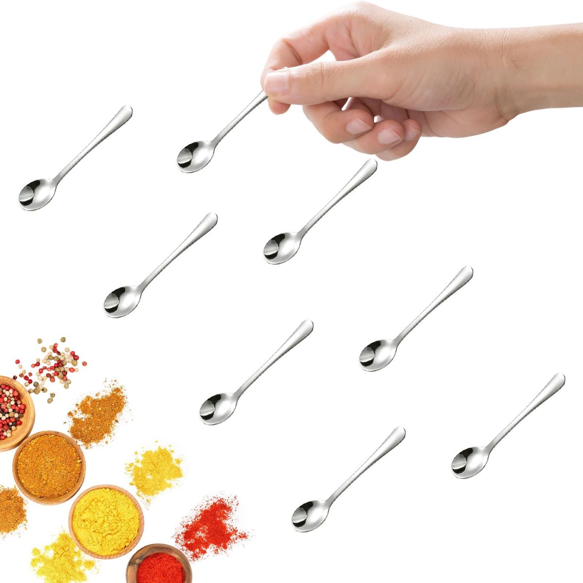 Dailygoods - 8 Stuks Mini Roestvrijstalen Lepels voor Specerijen