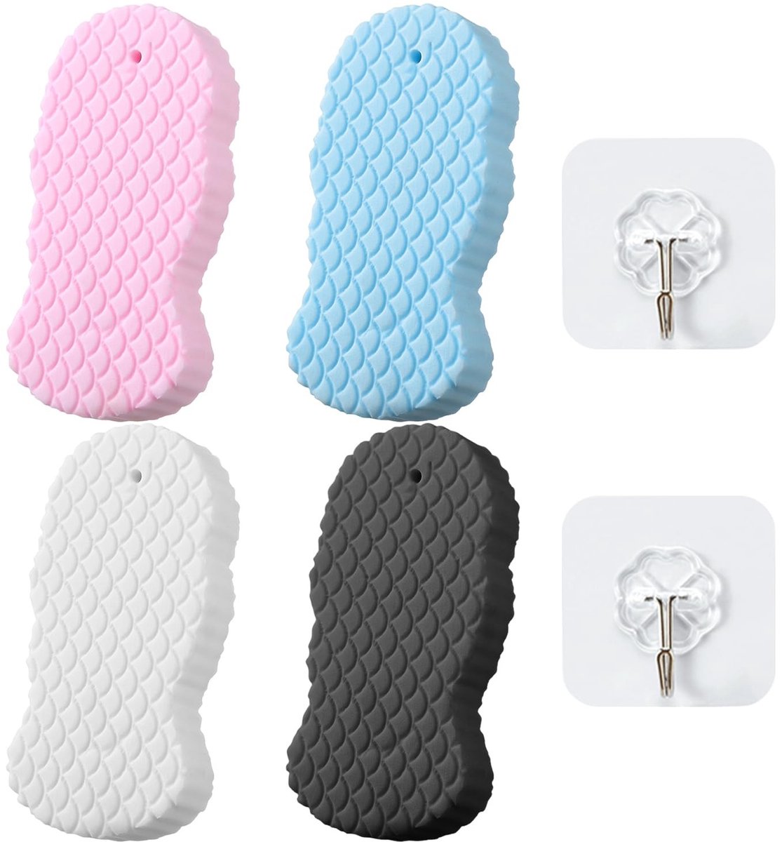 Dailygoods - Set van 4 Zachte Badspons en 2 Transparante Haken