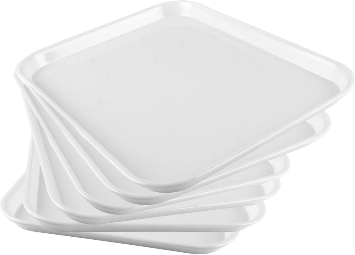 Dailygoods - Set van 6 Wit Melamine Dienbladen 35,5 x 27,8 cm