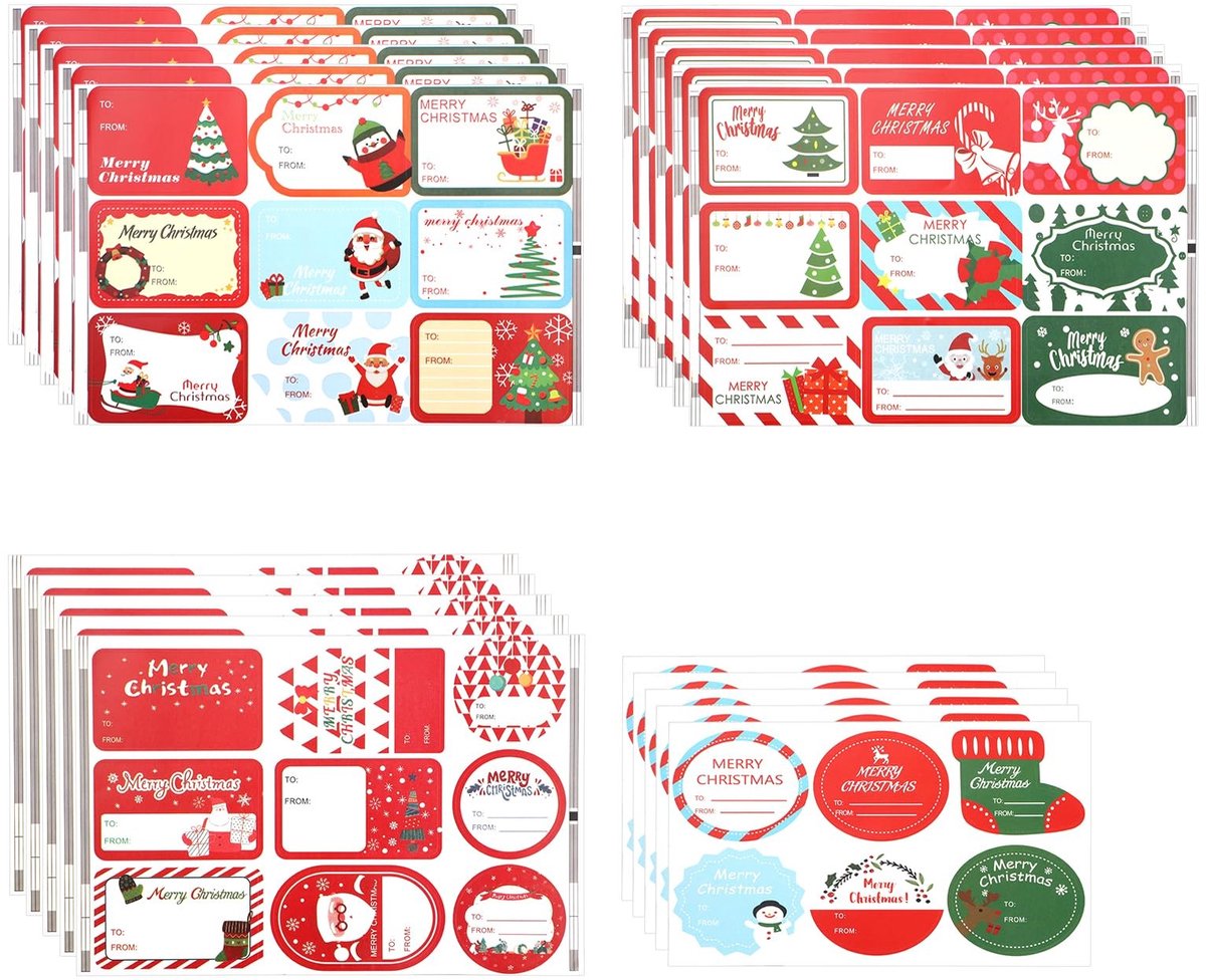 Dailygoods - 165 Kerstcadeaulabelstickers in 4 Stijlen