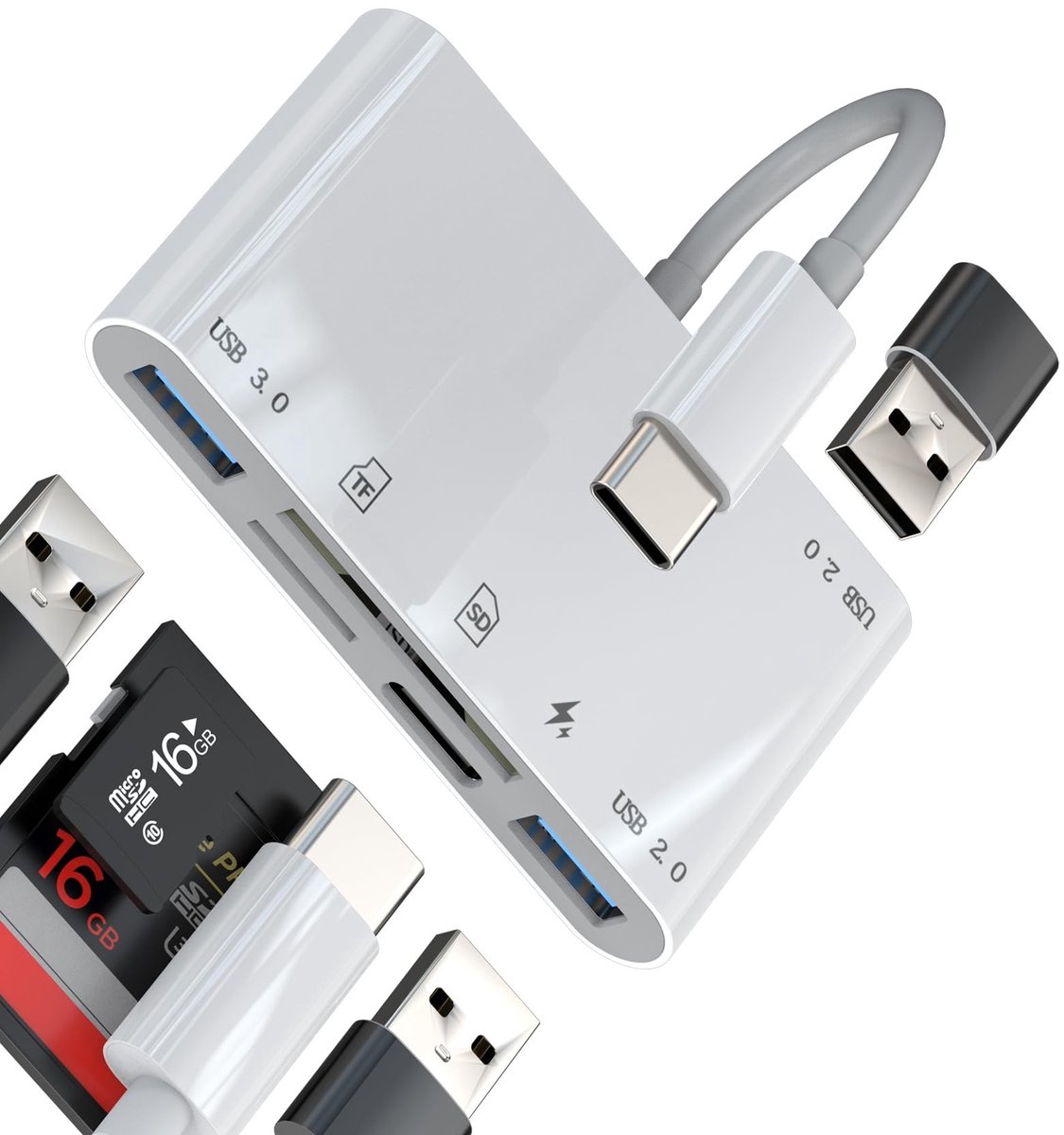 Dailygoods - 6-in-1 USB C Kaartlezer en Adapter voor Snelle Gegevensoverdracht