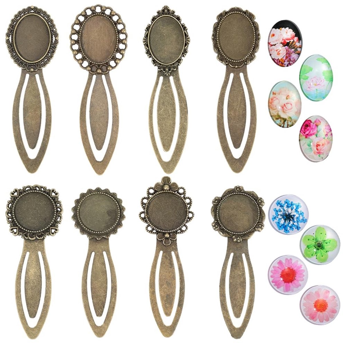 Dailygoods - Set van 8 DIY Bloem Bladwijzers met Glas Cabochons