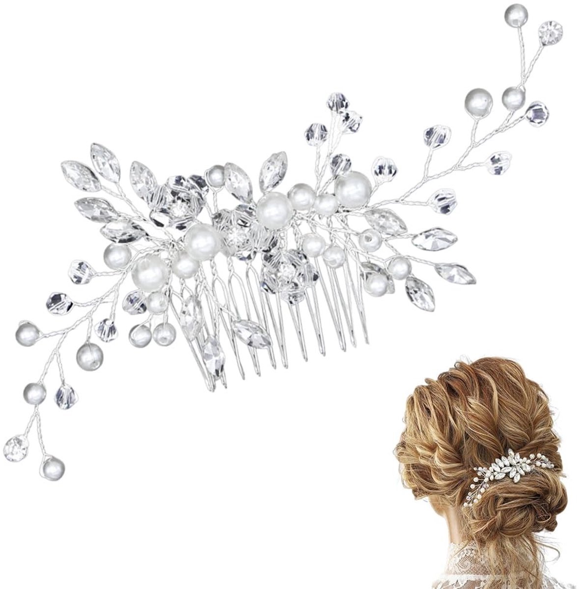 Dailygoods - Elegante Bruidshaarkammen met Kristallen en Bloem