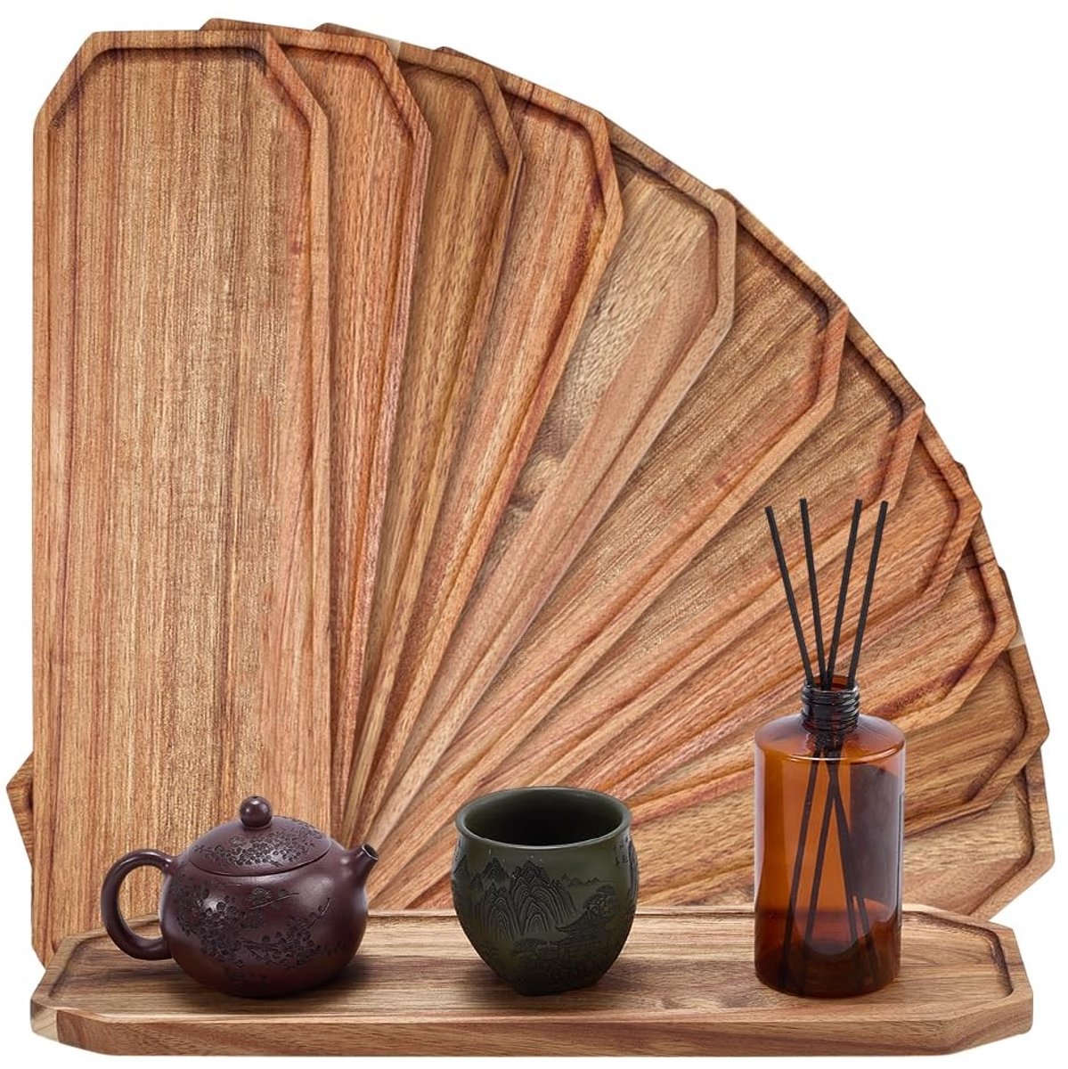 Dailygoods - Set van 12 Acaciahouten Dienbladen voor Snacks en Decoratie