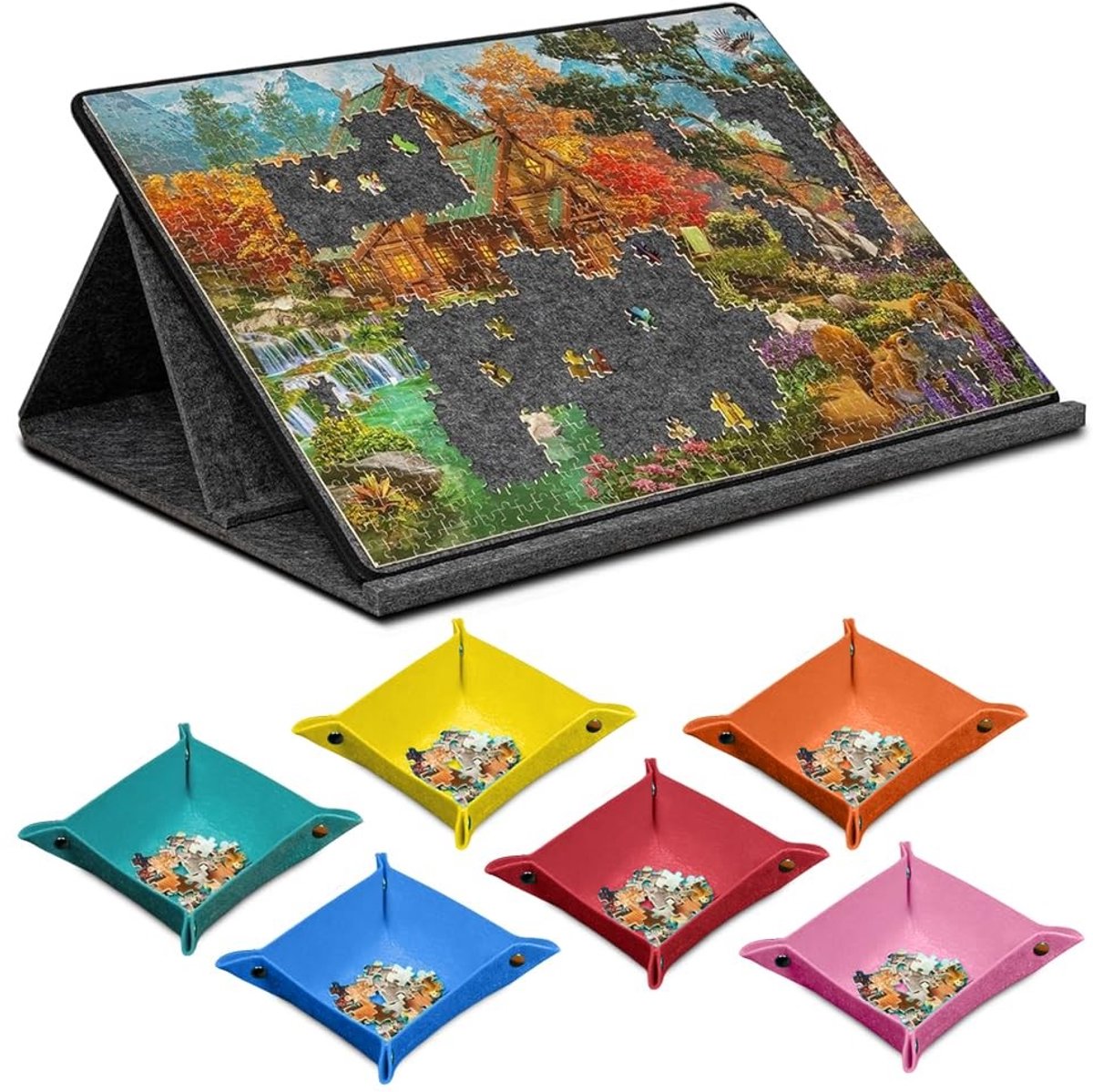 Dailygoods - Innovra - Draagbare Puzzelplank met 6 Sorteervakken en Hoekinstellingen