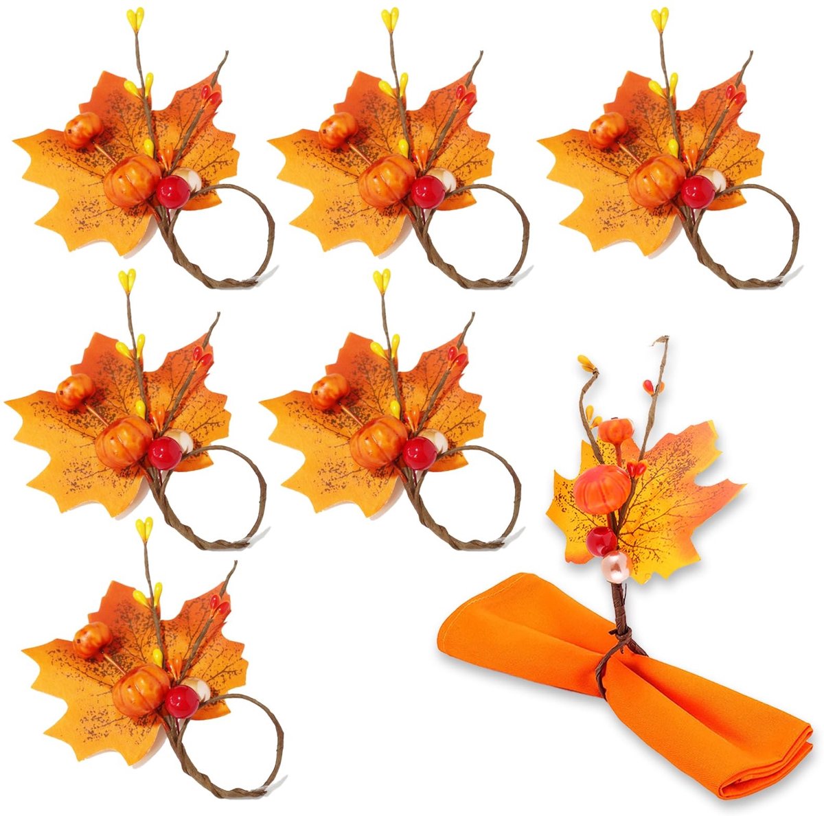 Dailygoods - 6 Stuks Pompoen Servetringen voor Feestdecoratie
