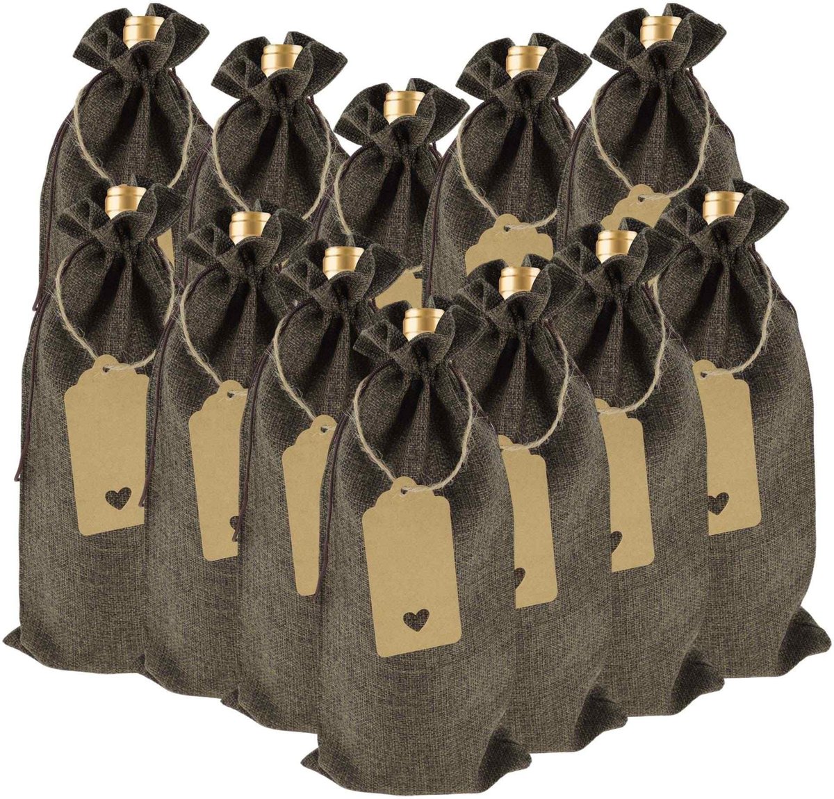 Dailygoods - Set van 12 Herbruikbare Linnen Wijnzakken met Koorden