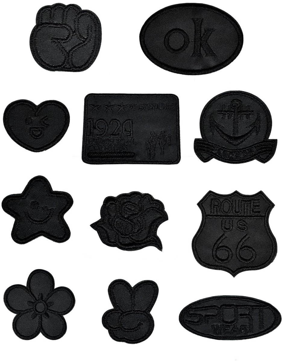 Dailygoods - Set van 11 Zwarte Geborduurde Strijkplaatjes