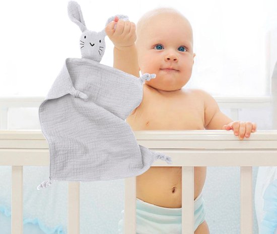 Konijntje Knuffel - Veiligheidsdeken Deken - Kalmeren Baby - Biologisch Katoen - 30x30 cm - Wit — afbeelding 5
