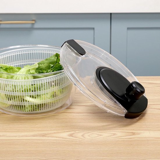 Slacentrifuge Met Deksel - Groente Droger - Salade Bereiden - Eenvoudig Draaimechanisme - 4 Liter Capaciteit - Zwart — afbeelding 5