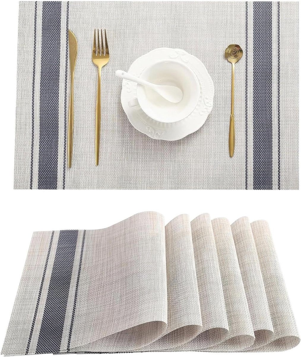Placemats Set - Tafelmatten - Eettafel Beschermen - Hittebestendig - 6 Stuks - Blauw
