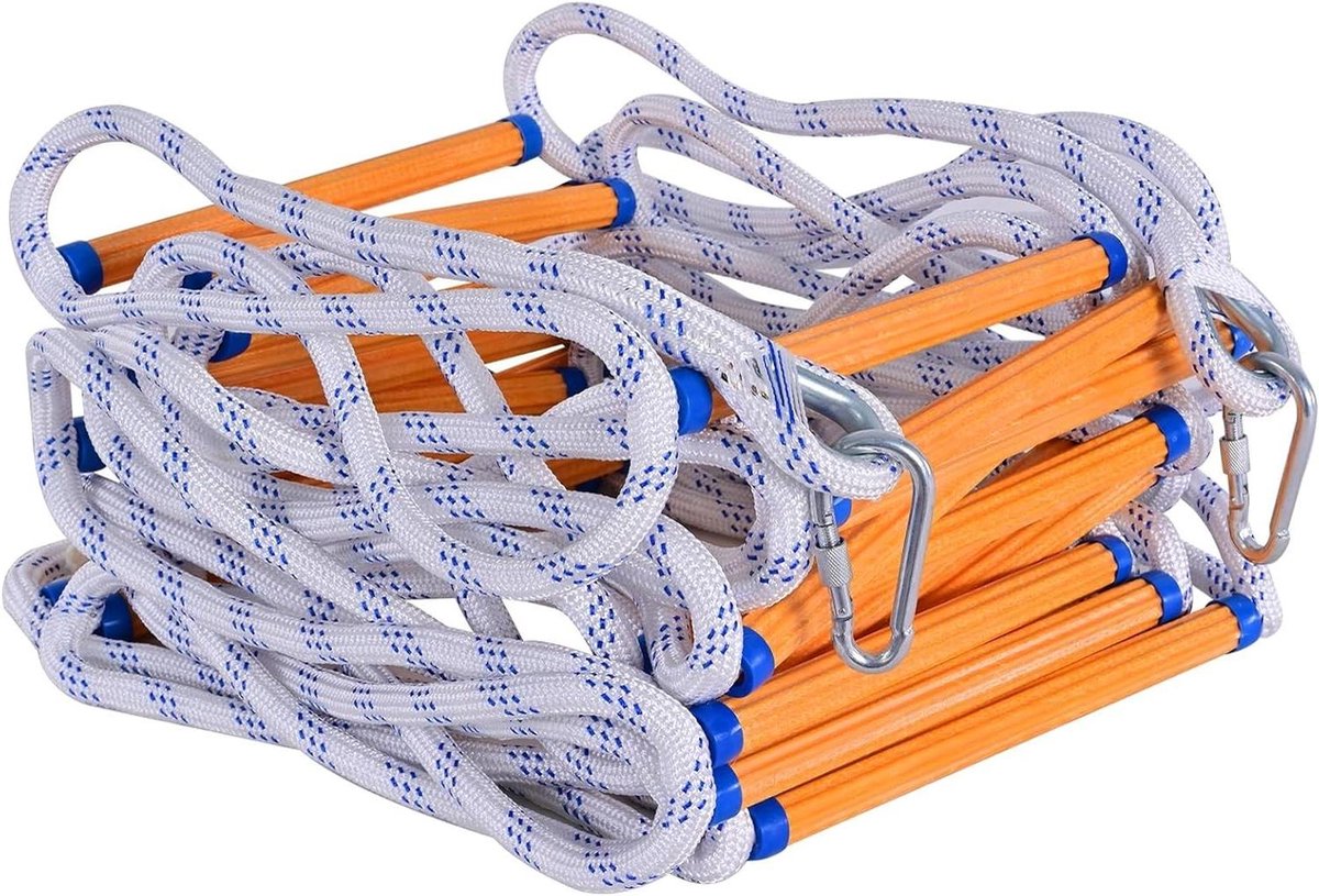Veiligheidsladder Noodsituatie - Touwladder Ontsnapping - Snelle Evacuatie - Herbruikbaar Draagbaar - 25 Meter - Zwart