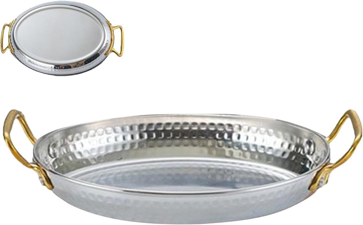 Paella Pan - Roestvrijstalen Plaat - Grote Maaltijden Bereiden - Universeel Kookplaat Geschikt - 18x12.5cm - Zilver