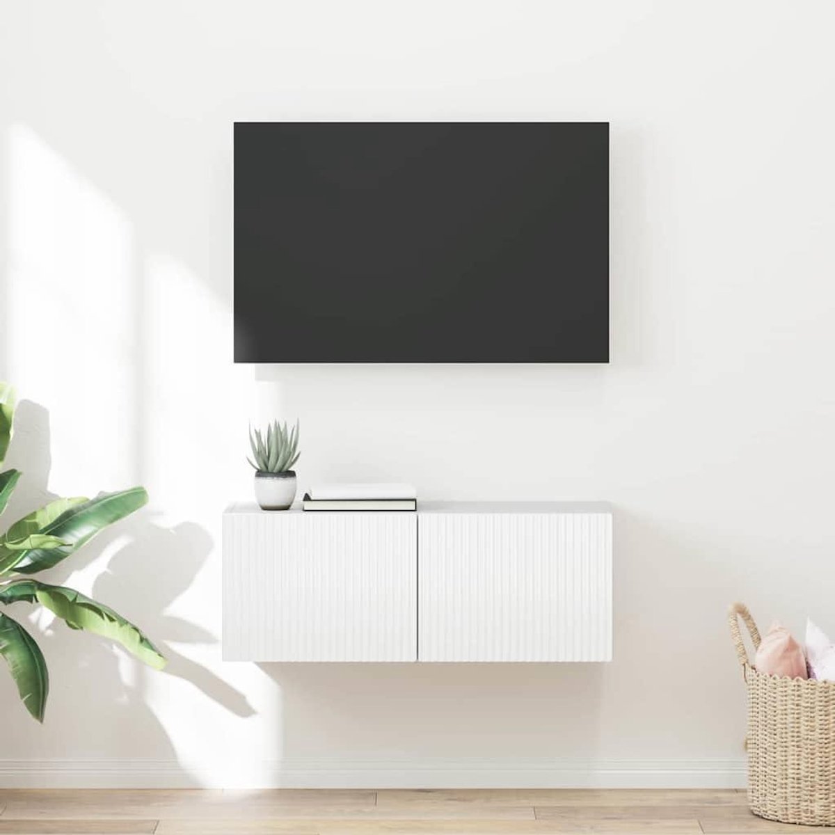 TV-wandkast - Mediakast - Elegante opslag - Aan muur monteerbaar - 98 cm breed - Hoogglans wit