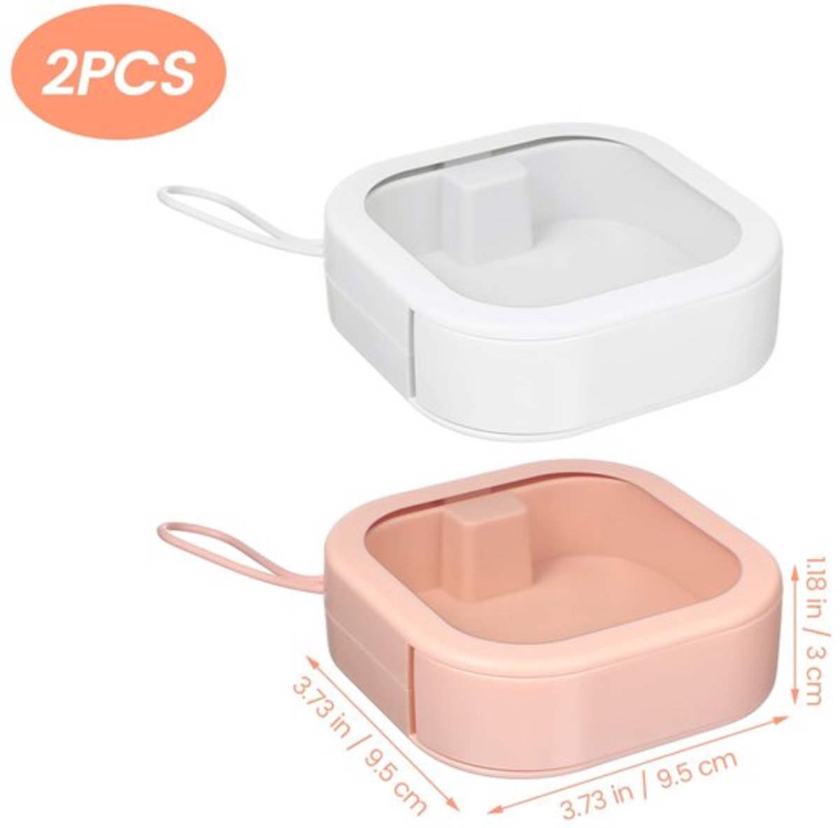 2 stuks draagbare opbergdozen met koord 9,5*9,5*3cm wit en roze