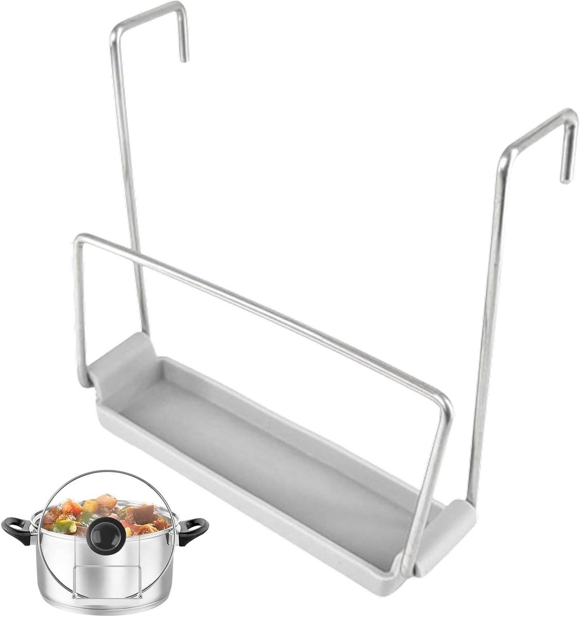 Dekselhouder Keuken - Kookgerei Organizer - Schoon Koken - Met Lekbakje - 12 cm Breed - Grijs