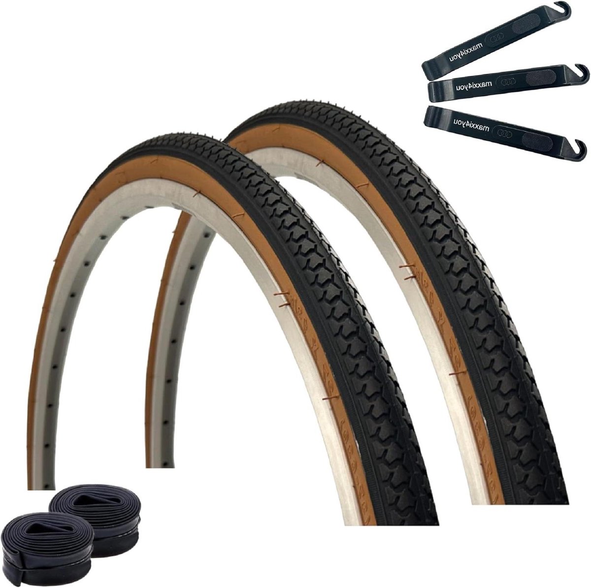 Fietsbanden Set - Banden Binnenbanden - Veilig Fietsen - Compleet Met Hendels - 27 Inch - Zwart Bruin
