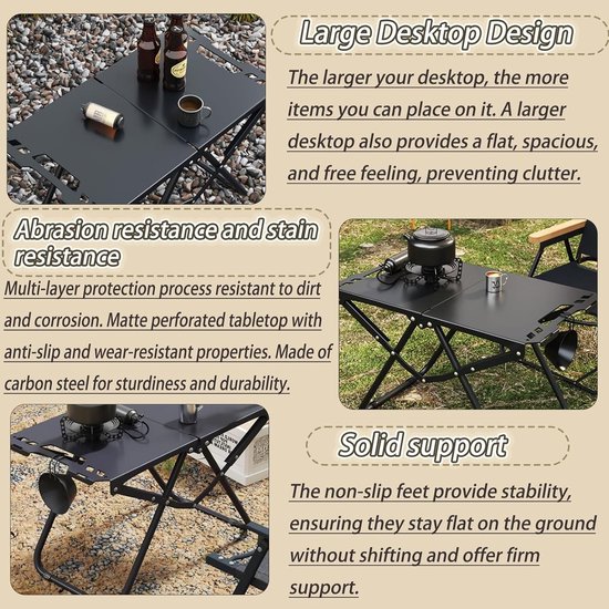 Kleine campingtafel - Opvouwbaar meubel - Buitenactiviteiten - Lichtgewicht en sterk - 58 x 36 cm - Zwart — afbeelding 2