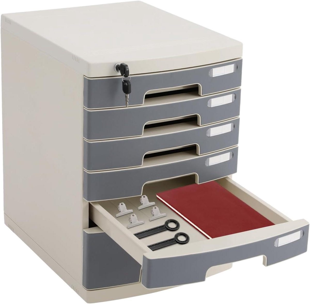 Ladeblok Bureau - Archiefkast - Documenten Opbergen - 6 Afsluitbare Lades - 39.5 x 29.5 x 43 cm - Wit Grijs