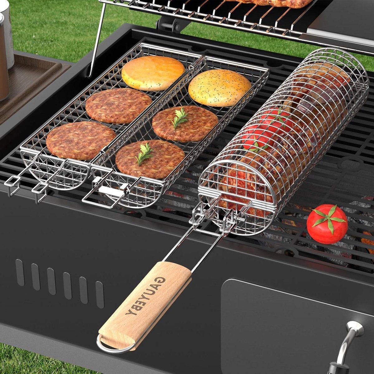 Grillmand - RVS mand - Buiten koken - Draaibaar ontwerp - 30 cm - Zilver