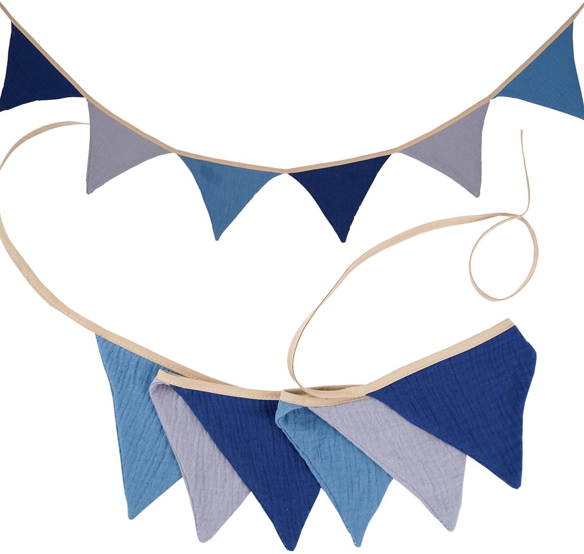 Dailygoods - Dailygoody - Vlaggetjesslinger - Kinderkamerdecoratie - 1,9 meter - Blauw/grijs - Stoffen slinger - Veilig en kleurrijk - Geschikt voor kinderen - Kin...