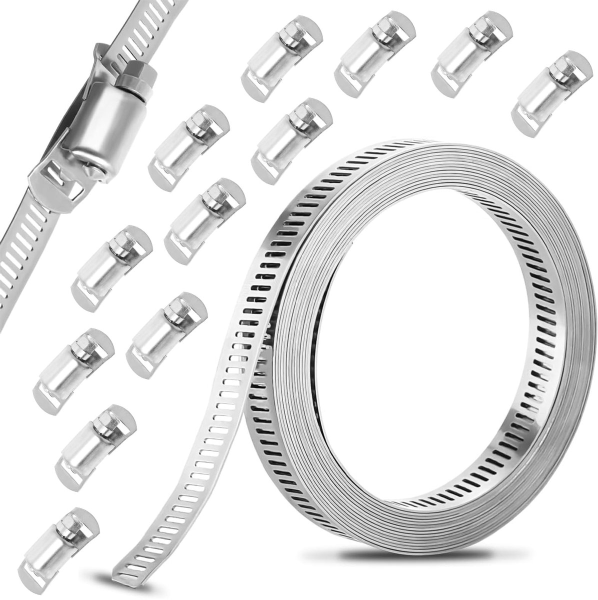 Dailygoods - Dailygoody - Slangklemmen - Duurzaam en roestvrij - 5 m metalen band - Voor zwembadslang en auto - Geschikt voor tuin en radiator