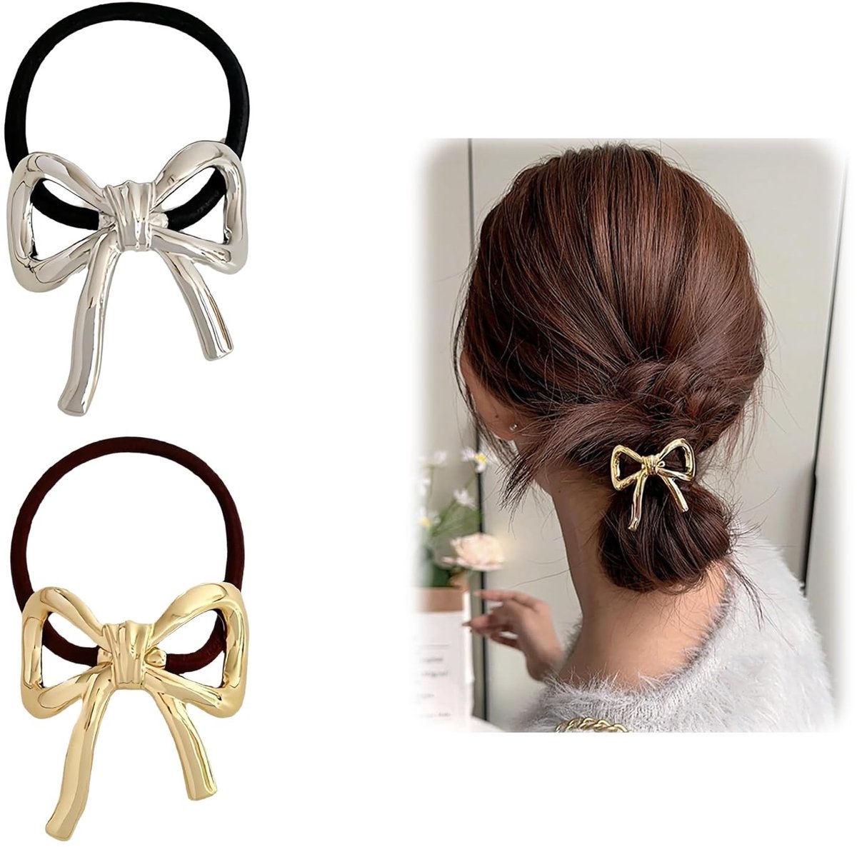 Dailygoods - Dailygoody - Haarstrik - Haarspelden voor Meisjes - Veelzijdig Ontwerp - Goud en Zilver - Strik Haaraccessoires - Geschikt voor Diverse Stijlen