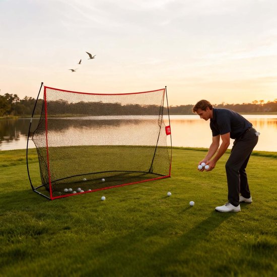 Golftrainingsnet - Oefennet Golf - Golfvaardigheden Verbeteren - Schokabsorberende Constructie - 305 x 213 cm - Zwart — afbeelding 4